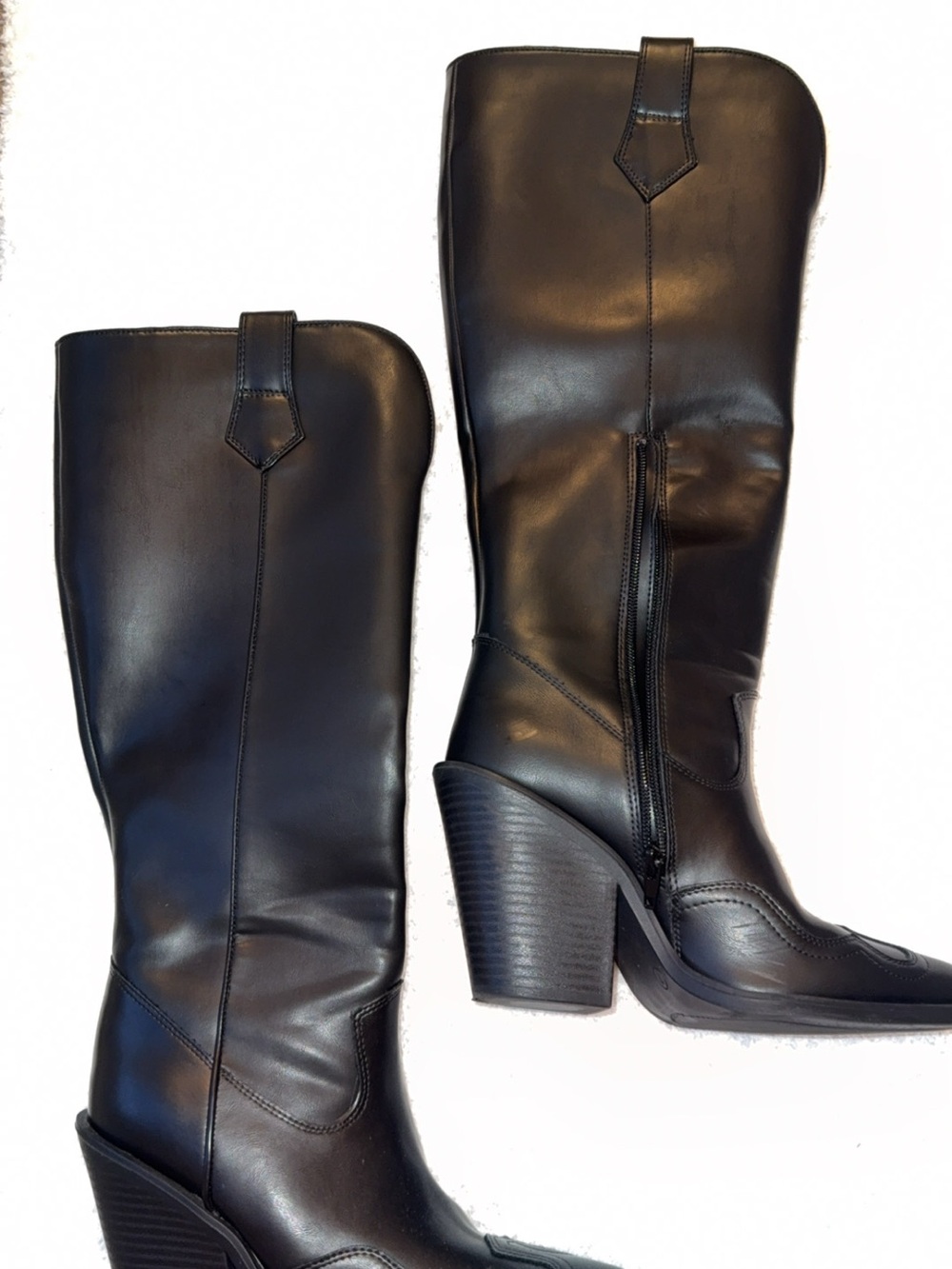 Classic Tall Black Leather Cowboy Boots